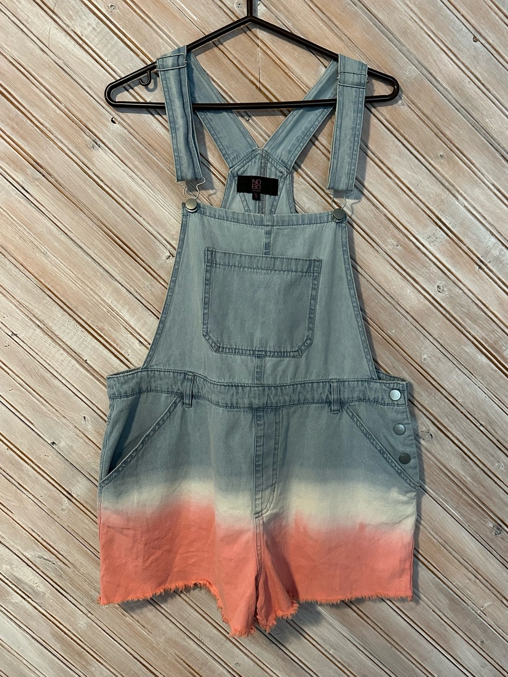 Gray to Coral Ombre Denim Short Overalls